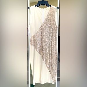 Beautiful brand new white cocktail dress with silver sequencing